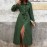 Fall Women Clothing Turn down Collar Green Long Sleeve Solid Color Dress